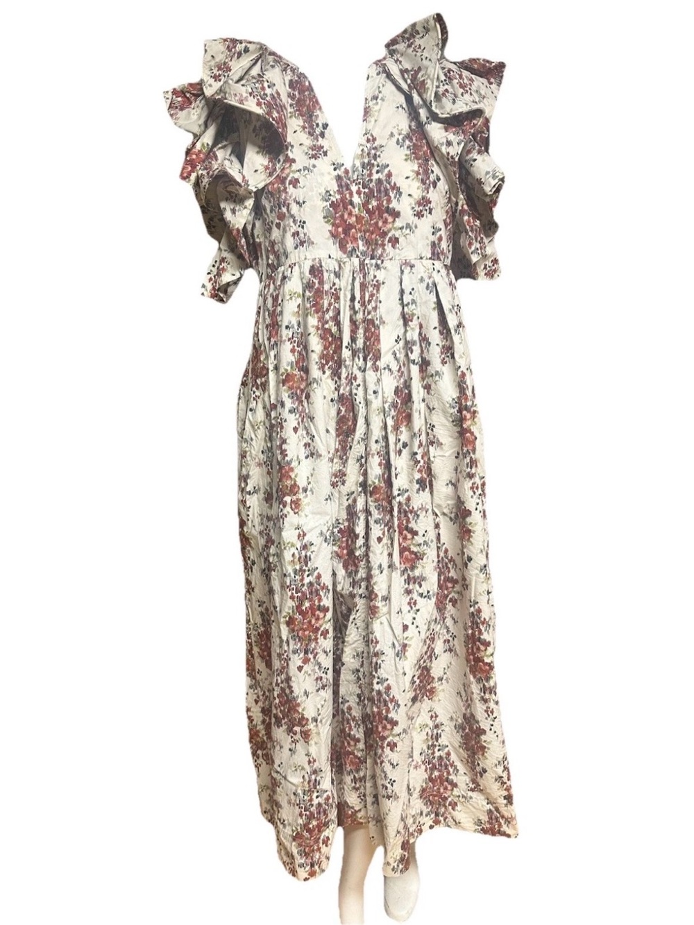 Tuckernuck Bouquet Mariana Midi Dress M Cerise Falling Flower Ruffle Sleeve